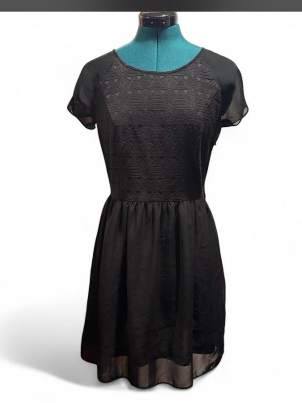 H&M Black Short Sleeve Textured Bodice Mini Dress